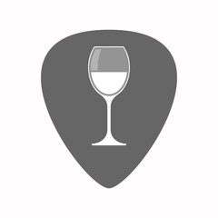 Isolated guitar plectrum with a cup of wine