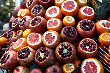 Pomegranate, orange, grapefruit, on the market in Istanbul