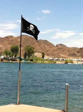 Pirate Flag on River Boat Dock