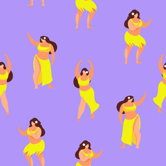 Obraz na płótnie Canvas Seamless pattern of plus size Hawaiian women.
