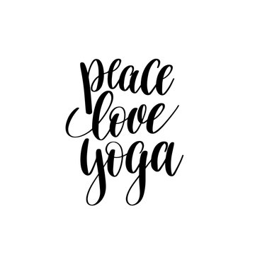 peace love yoga black and white hand lettering