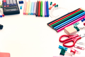  School and office supplies. Stationery on white background.
