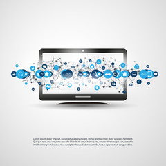 Smart TV, Internet of Things, Cloud Computing Design Concept with Icons - Digital Network Connections, Technology Background