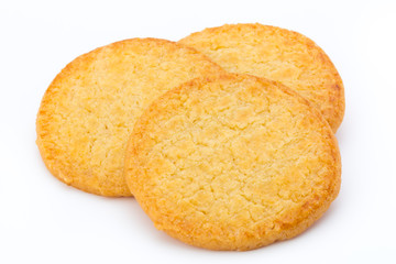 Stacked short pastry cookies isolated on white background.