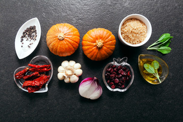 cooking Ingredients on a dark stone background