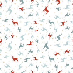 Fototapeta na wymiar Christmas reindeer holiday doodle seamless pattern