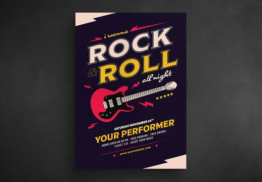 Live Music Flyer Layout with Electric Guitar Illustration 2