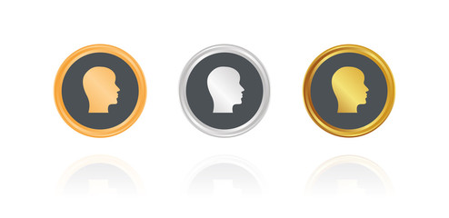 Kopf seitlich - Bronze, Silber, Gold Buttons