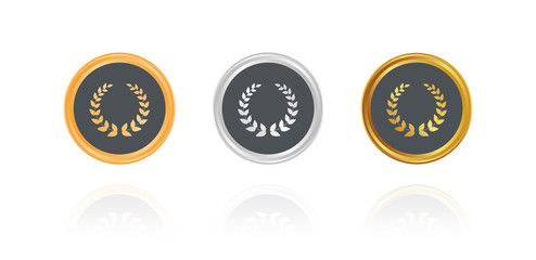Lorbeerkranz - Siegeskranz - Bronze, Silber, Gold Buttons