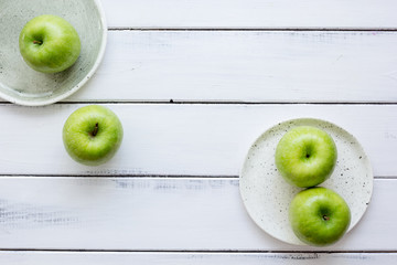 fresh organic green fruits with apples on white background top view mock-up