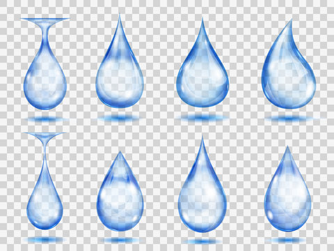 Transparent blue drops. Transparency only in vector format