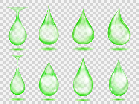 Transparent green drops. Transparency only in vector format