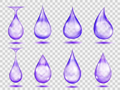 Transparent purple drops. Transparency only in vector format