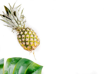 pineapple for exotic fruits design on white background top view space for text