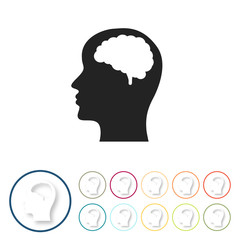 Bunte 3D Buttons - Kopf Gehirn