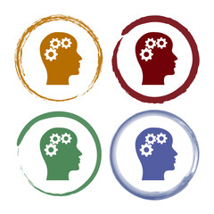 Pinselstrich Icon Set - Kopf mit Zahnräder - Brainstorming