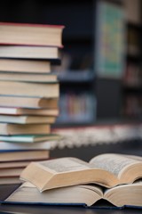 Close up of books on table