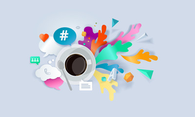 Creative concept banner. Vector illustration for social media, networking, online communication, testimonials, reviews.