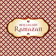 ramazan bayrami, ramadan kareem. welcome ramadan greeting card vector illustration (turkish: hos geldin ramazan)