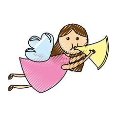 cute angel with trumpet manger character vector illustration design