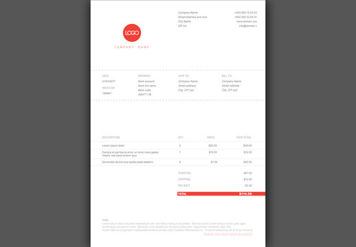 Red and White Invoice Layout