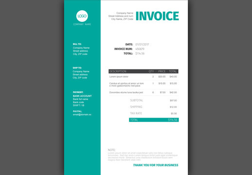 Teal and White Invoice Layout
