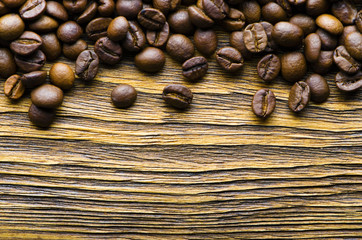 Coffee beans on a wooden table