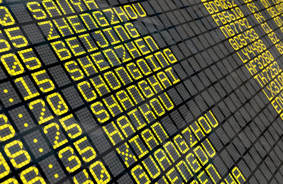 Airport Departure Board with Chinese destinations