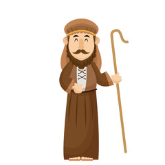 joseph manger character with cane wooden vector illustration