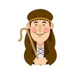 shepherd with stick cartoon character icon graphic design vector illustration