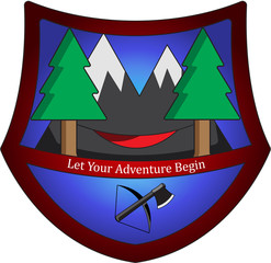 vector image of hammock camping in the woods badge