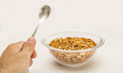 Granola cereal isolated on white backgroung