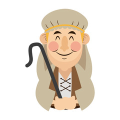 cartoon shepherd holding stick with tunic and turban vector illustration
