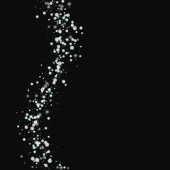 Beautiful falling snow. Left wave with beautiful falling snow on black background. Vector illustration.