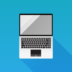 Laptop Flat design vector icon on Blue background