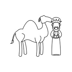 cartoon wise king with camel manger characters vector illustration