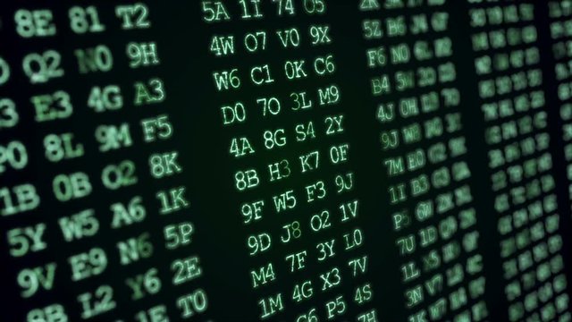 Hexadecimal abstract green code running up a computer screen.