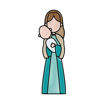 virgin mary holding baby jesus. catholicism saint symbol image vector illustration