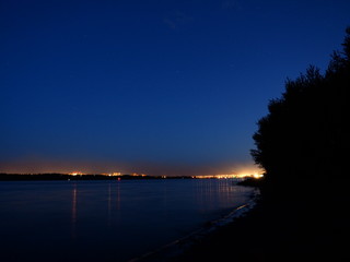 The city at night. Away.