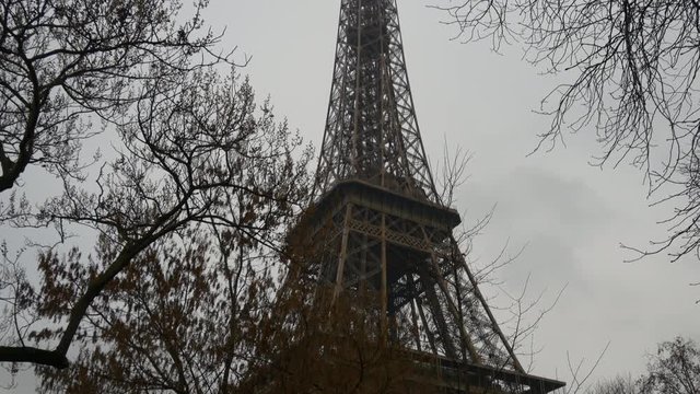 rainy day paris city famous eiffel tower park panorama 4k france

