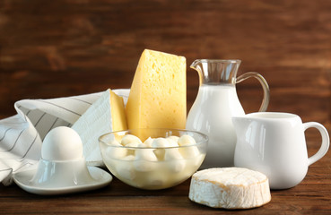 Dairy products on table, closeup