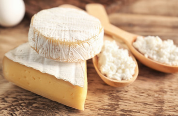 Dairy products on table, closeup