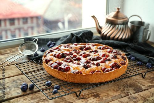 Delicious Cherry Pie On Windowsill Stock Photo And Royalty Free