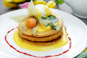 Sweet pancakes with physalis