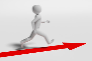 running man on the red arrow with a motion blur effect, 3d rendering