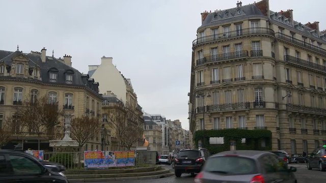 rainy day paris city famous living block traffic crossroad panorama 4k uae
