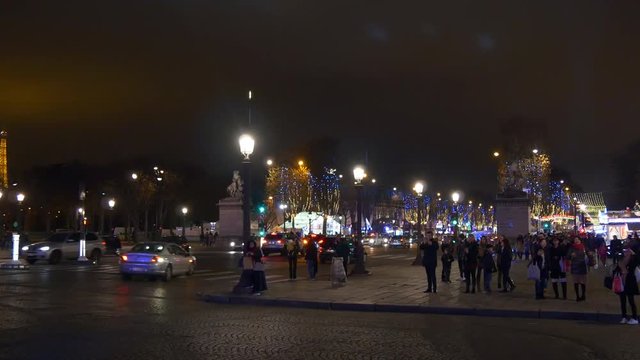 paris night concord square avenue des champs-elysees traffic view 4k france
