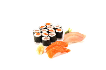 salmon and tuna roll combo on white