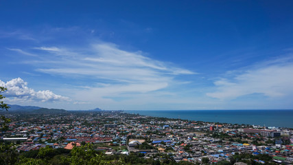 Fototapeta premium Aerial view of Hua Hin city with coastline from mountain, Thailand