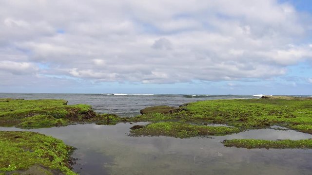 Tide Pool with Waves Splashing Up Onto Rocks